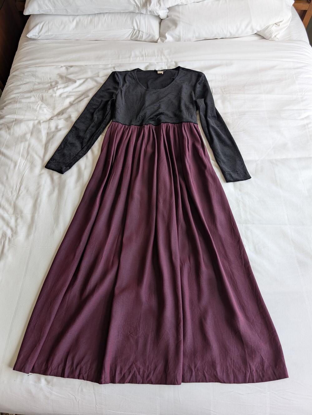 VTG 90s Impulsive Two Tone Velvet Bodice Maxi Dress Burgundy Goth M
